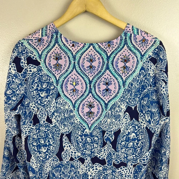 Lilly Pulitzer Renato Silk Tunic Top Blouse Shirt Size Small Snap To It Sequin - Picture 10 of 12